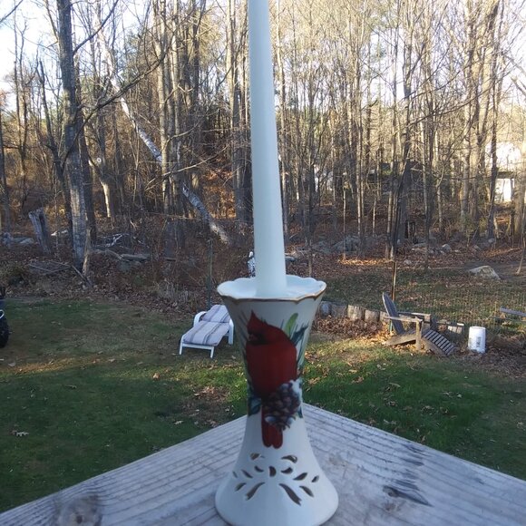 Lenox Winter Greetings Cardinal theme pierced taper candle holder - Picture 3 of 16